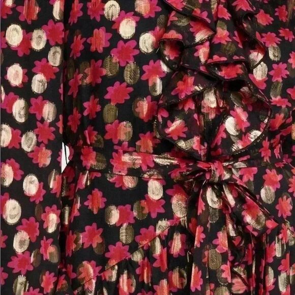 SALONI Scarlet Daisy Tilly Red Gold Black Shimmer Ruffle Mini C Dress Size 0 - Picture 11 of 16